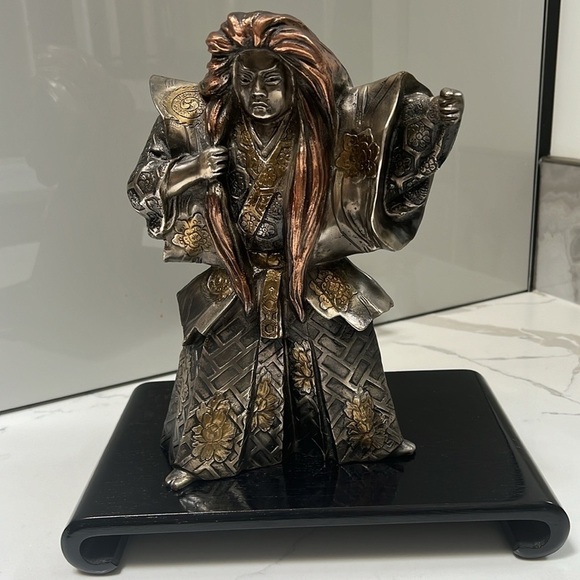 Japanese Okimono Copper Statue w/Base Kabuki Renjishi Style Signed Vintage 10” - Picture 1 of 13